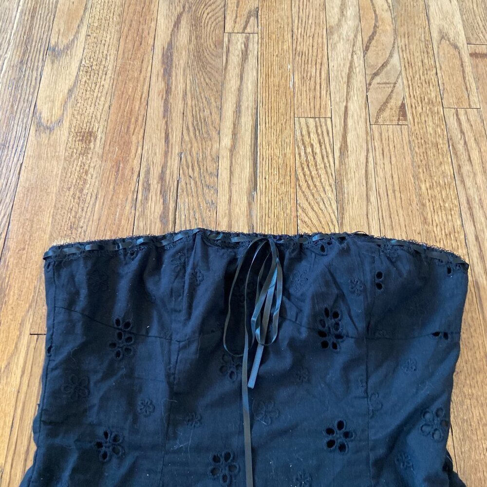 Princess Polly Black Strapless Mini Dress Eyelet Milkmaid Tie Lace 2 Floral Top - Picture 5 of 8